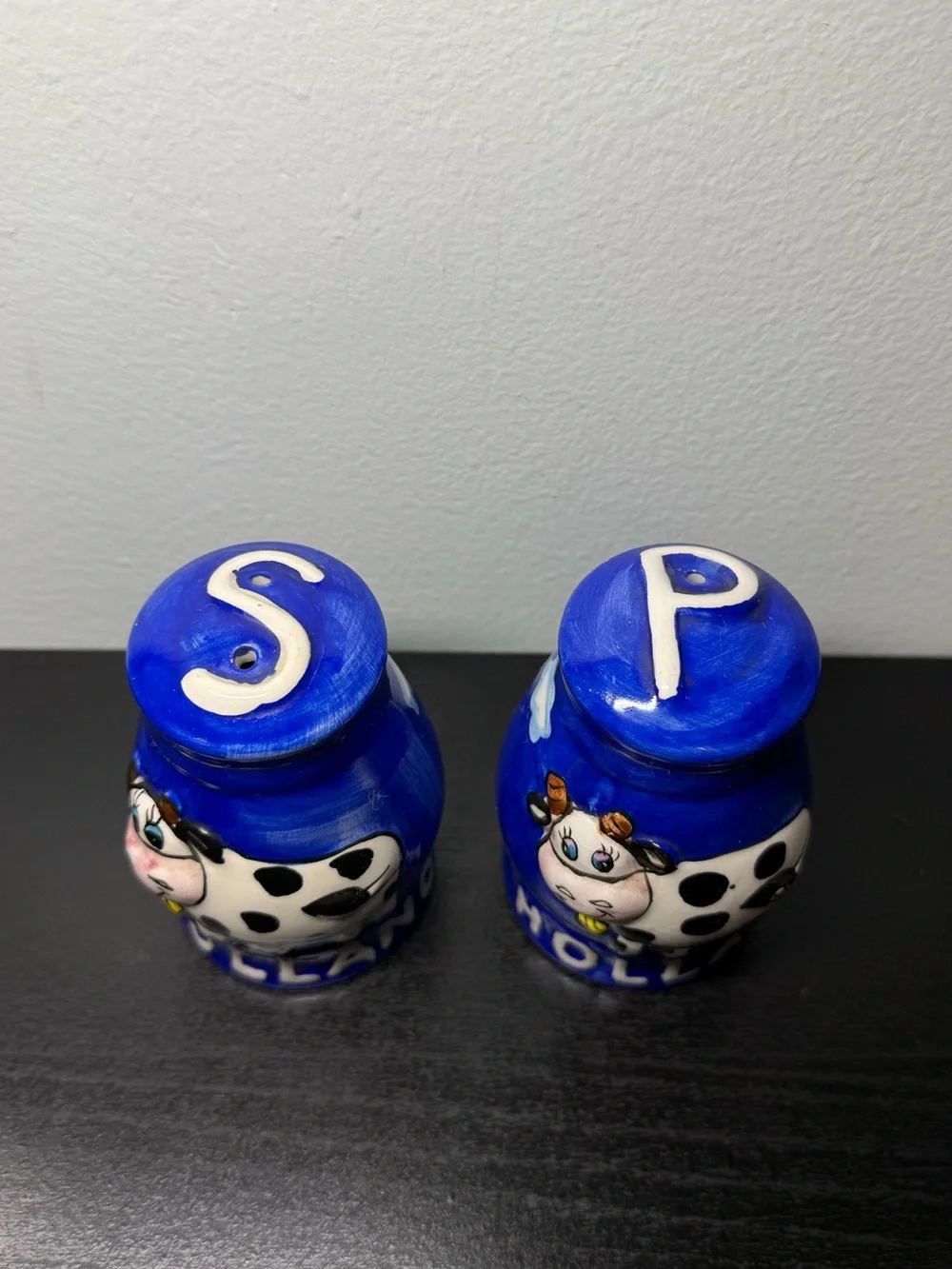 Vintage 1990s Holland Cow Salt And Pepper Hand Painted Shakers